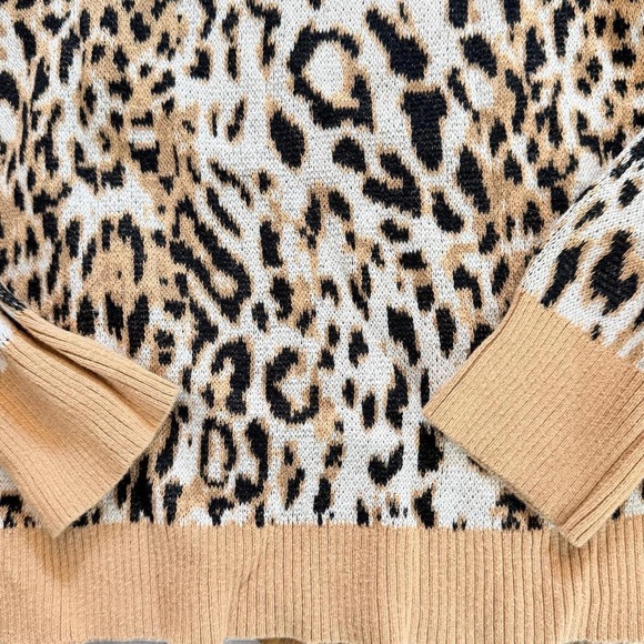 Leopard knit ribbed sweater size small in Brown cream black knitwear long sleeve - Picture 5 of 6